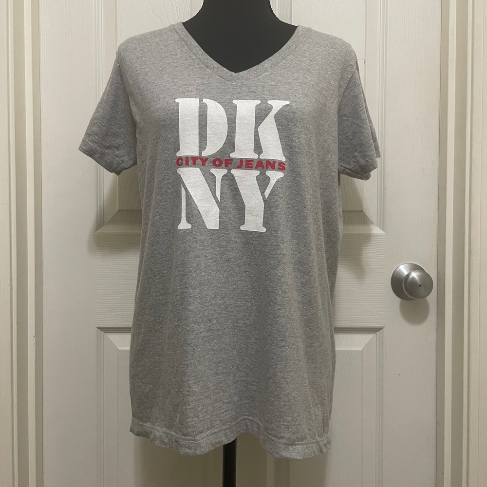 Vintage DKNY City of Jeans Heather Gray T-Shirt V-Neck 90s Y2K NWT M L USA Made